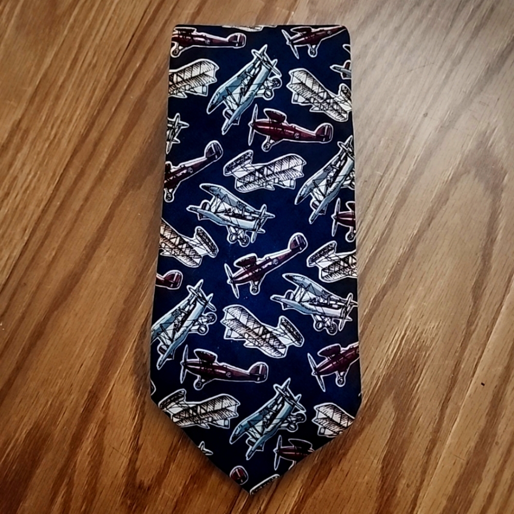 Airplanes planes aeronautics‎ vintage cotton Rooster brand necktie made in USA
